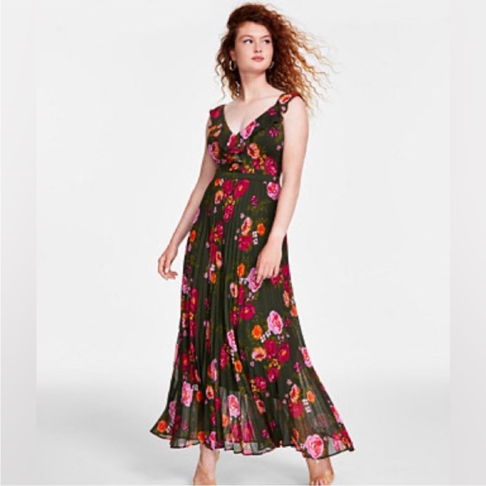 Guess Floral Print Pleated Ruffled Maxi Dress (Size 2)